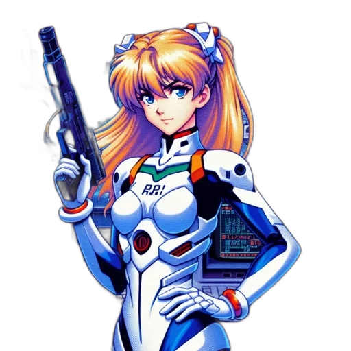 robot, weapon, staff, vaporwave transparent PNG cut-out