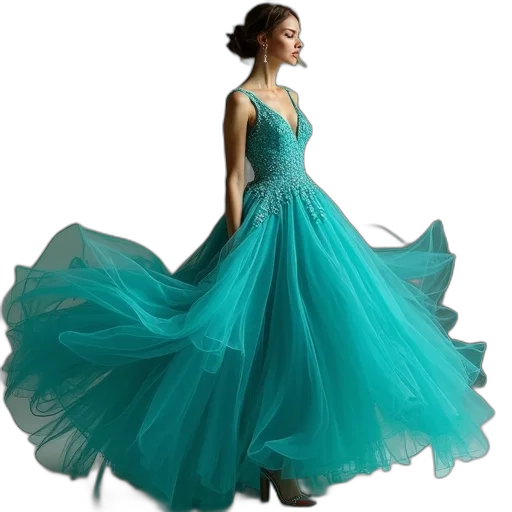 dress, photorealistic, green, blue transparent PNG cut-out