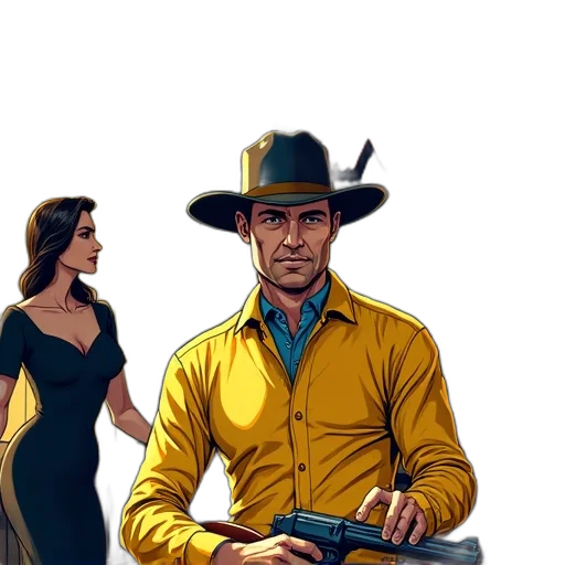 hat, jacket, staff, weapon transparent PNG cut-out