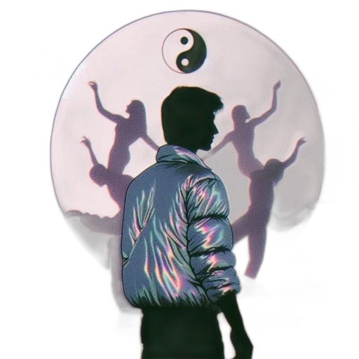 jacket, staff, umbrella, vaporwave transparent PNG cut-out