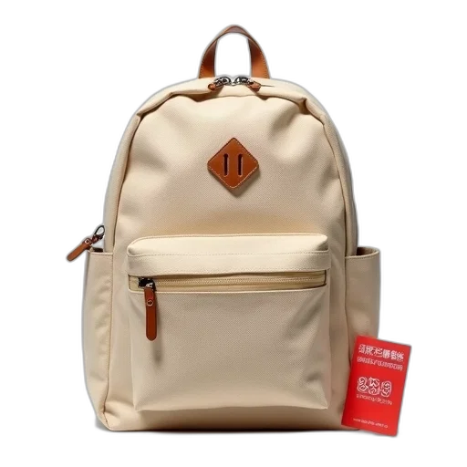 beige, canvas, backpack, front transparent PNG cut-out