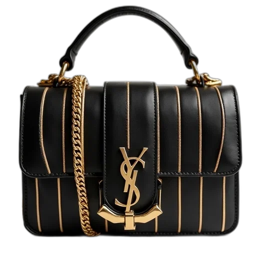 black, gold, striped, handbag transparent PNG cut-out