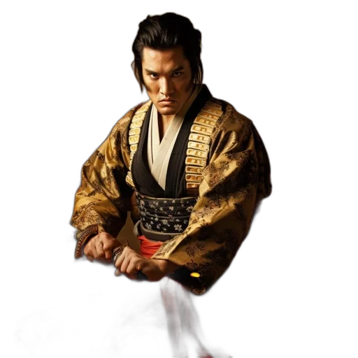 staff, sword, jacket, photorealistic transparent PNG cut-out