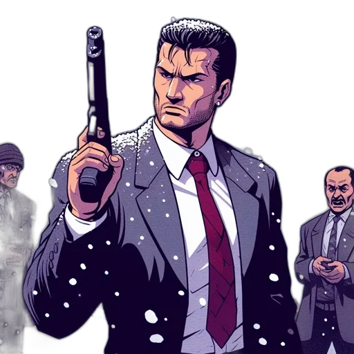 comic book art, concept art, cartoon, snowy transparent PNG cut-out