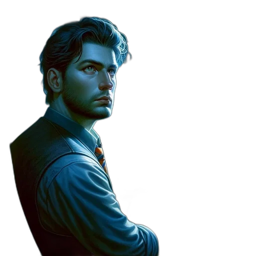 face, jacket, staff, comic book art transparent PNG cut-out