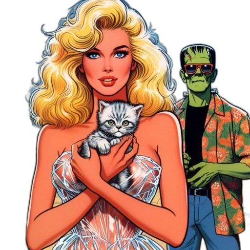 comic book art, outer space, blonde, woman transparent PNG cut-out