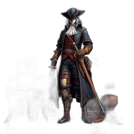 jacket, hat, staff, weapon transparent PNG cut-out