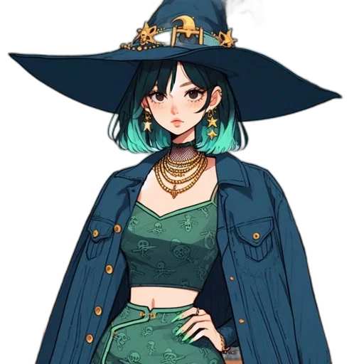 hat, staff, jewelry, dress transparent PNG cut-out