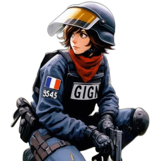 jacket, weapon, face, staff transparent PNG cut-out