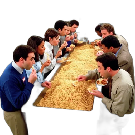food, office, setting, group transparent PNG cut-out
