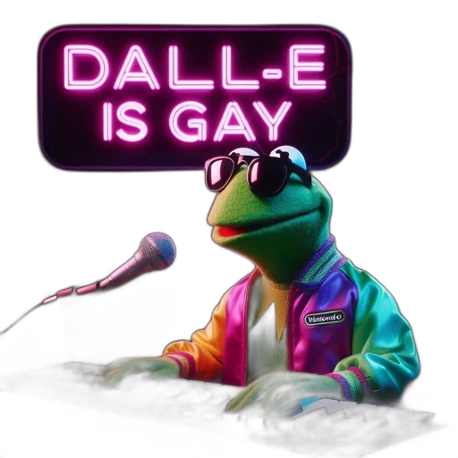 neon lights, kermit, frog, performs transparent PNG cut-out