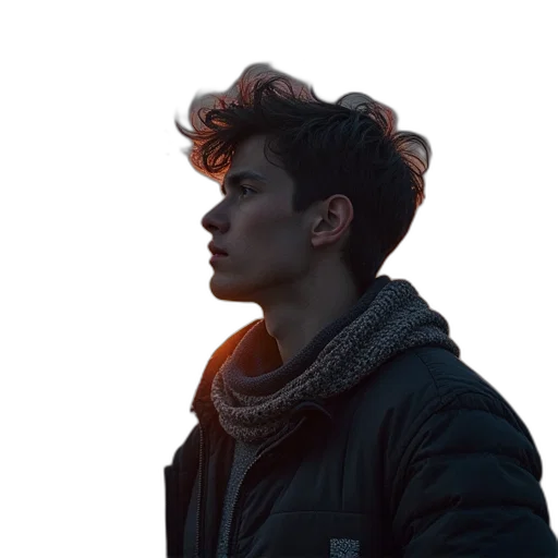 jacket, hair, face, hat transparent PNG cut-out