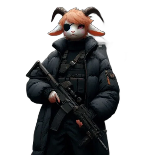 jacket, animal, weapon, staff transparent PNG cut-out