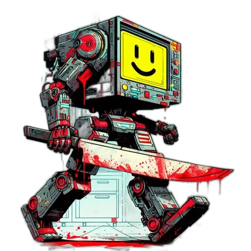 robot, weapon, staff, cyberpunk transparent PNG cut-out