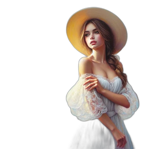 dress, hat, crown, oil painting transparent PNG cut-out