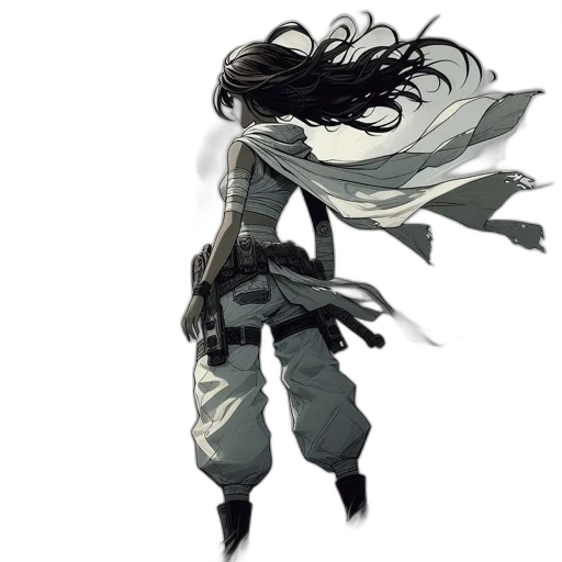 weapon, sword, jacket, hair transparent PNG cut-out