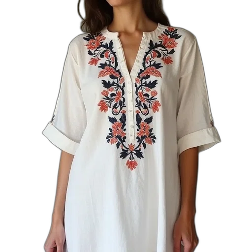 dress, ansari, embroidered, linen transparent PNG cut-out