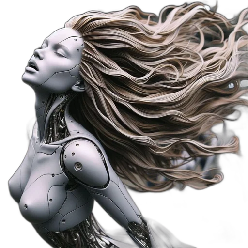 robot, hair, comic book art, concept art transparent PNG cut-out