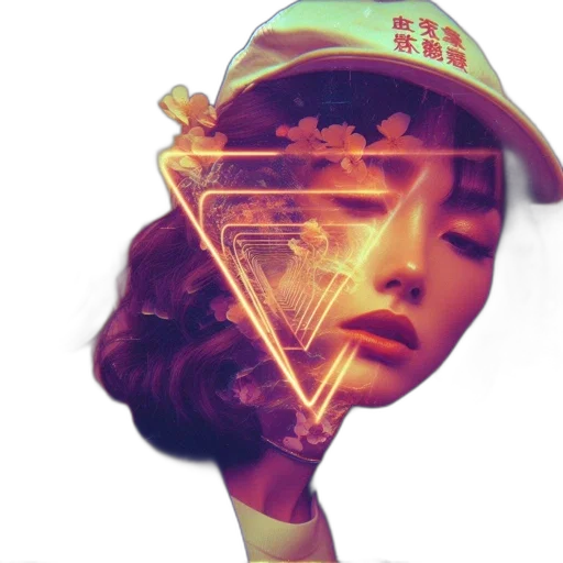 hat, crown, face, vaporwave transparent PNG cut-out