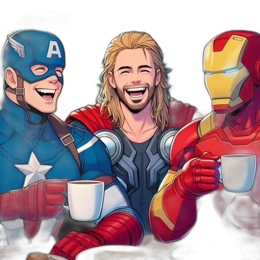 comic book art, cartoon, concept art, three transparent PNG cut-out