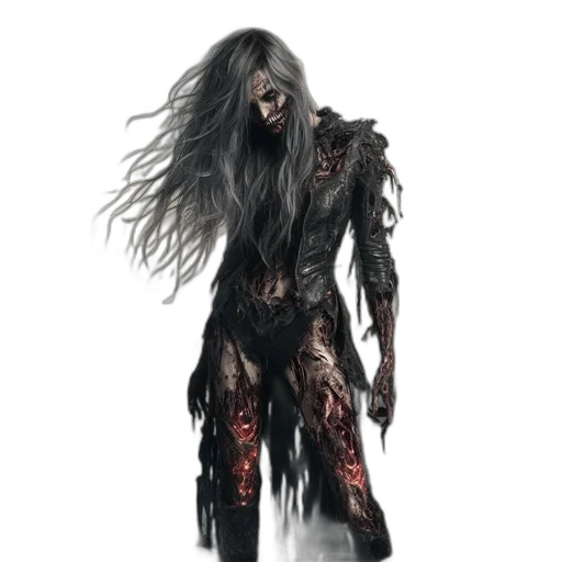 creature, hair, dress, staff transparent PNG cut-out