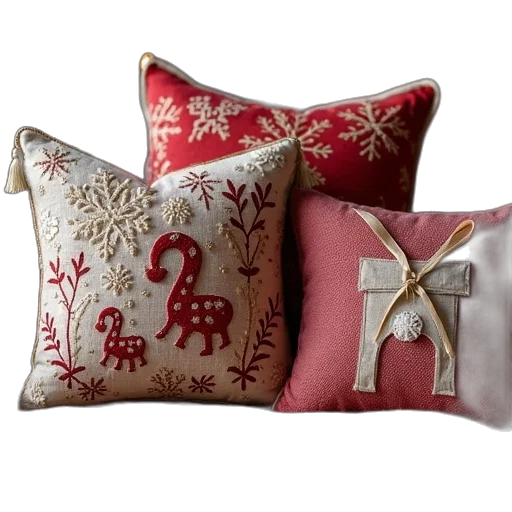 red, christmas, cushions, image transparent PNG cut-out