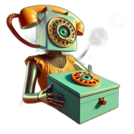 robot, concept art, 3d render, telephone-headed transparent PNG cut-out