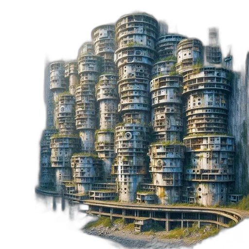 building, concept art, 3d render, cyberpunk transparent PNG cut-out