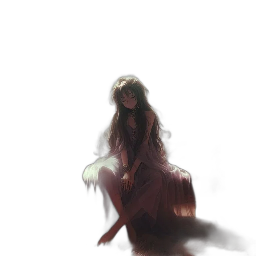 dress, creature, hair, staff transparent PNG cut-out