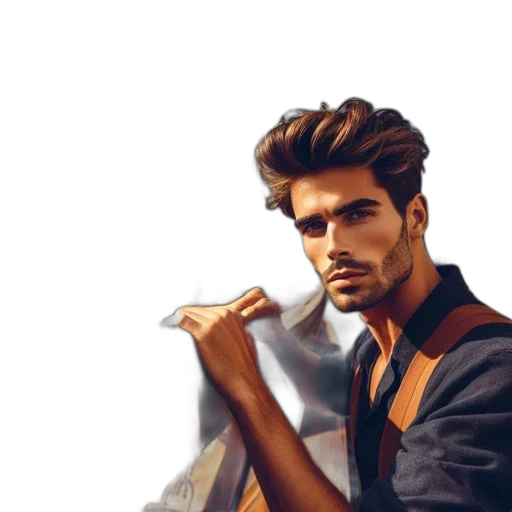face, staff, jacket, concept art transparent PNG cut-out