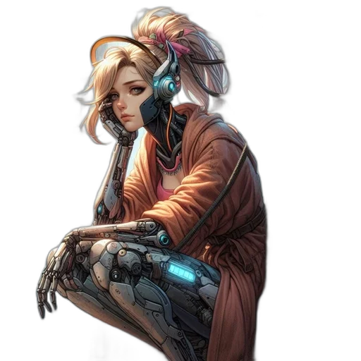 robot, jacket, staff, weapon transparent PNG cut-out
