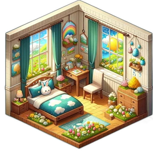 furniture, pixel art, concept art, 3d render transparent PNG cut-out