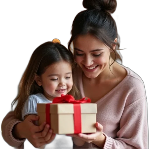 mother, daughter, holding, gift transparent PNG cut-out