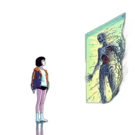 jacket, creature, robot, sword transparent PNG cut-out