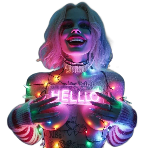 concept art, neon lights, neon, woman transparent PNG cut-out