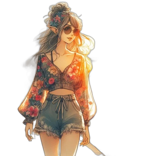 dress, jacket, flower, concept art transparent PNG cut-out