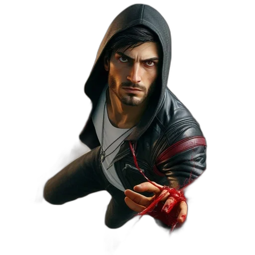 jacket, weapon, face, concept art transparent PNG cut-out
