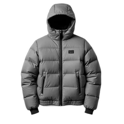 jacket, monochrome, grey, puffer transparent PNG cut-out