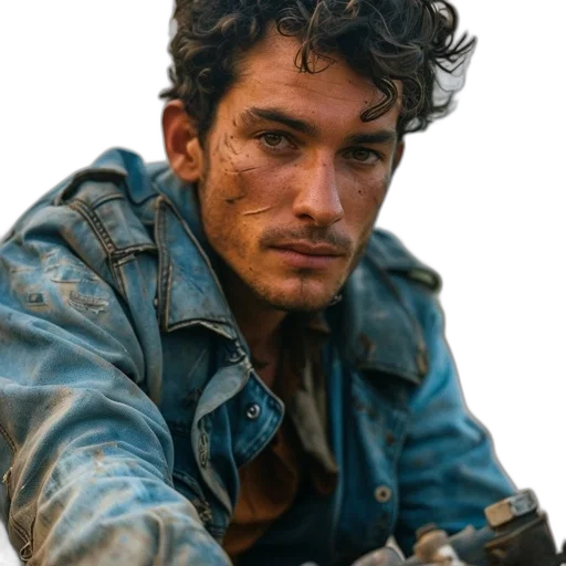 jacket, face, weapon, photorealistic transparent PNG cut-out