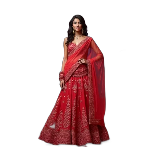 dress, photorealistic, red, india transparent PNG cut-out