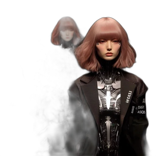 hair, robot, jacket, concept art transparent PNG cut-out