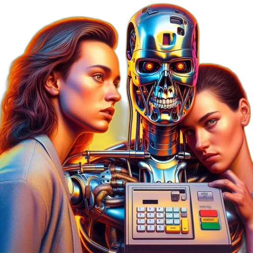 robot, cyberpunk, concept art, vaporwave transparent PNG cut-out