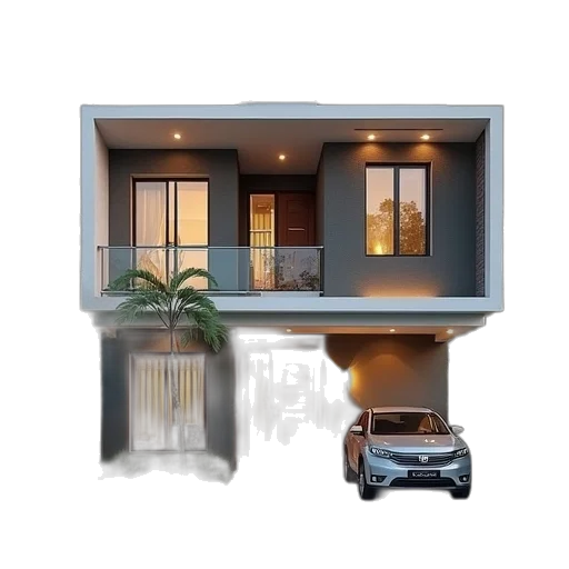 building, car, 3d render, photorealistic transparent PNG cut-out