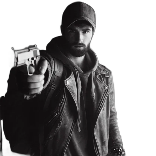 jacket, weapon, photorealistic, concept art transparent PNG cut-out