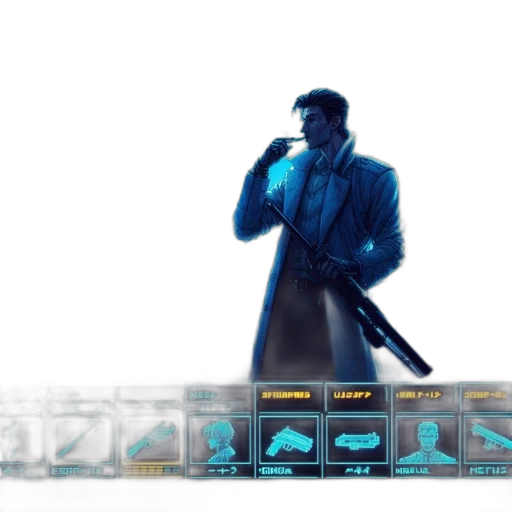 weapon, jacket, staff, cyberpunk transparent PNG cut-out