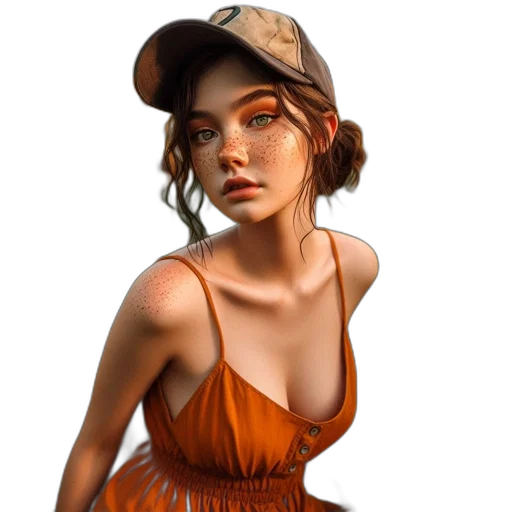 dress, hat, face, jewelry transparent PNG cut-out