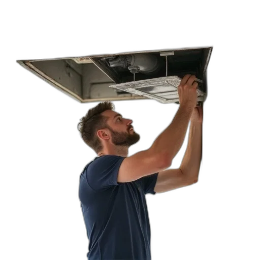 staff, man, installing, ceiling transparent PNG cut-out