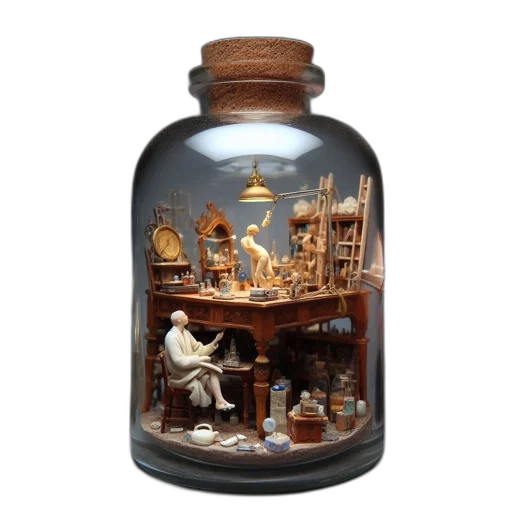 bottle, furniture, oil painting, photorealistic transparent PNG cut-out