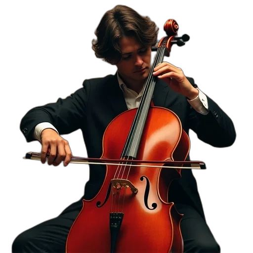 staff, photorealistic, cello, player transparent PNG cut-out