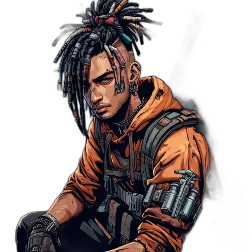 jacket, face, weapon, hair transparent PNG cut-out